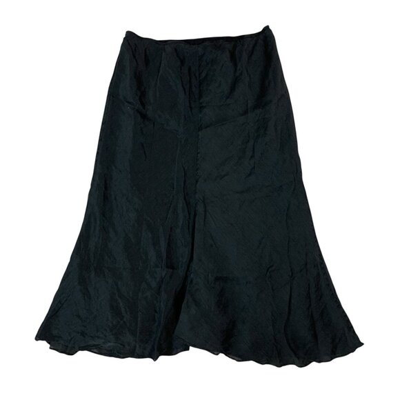 Minimalist Black Linen Silk Blend Flowy Midi Skirt Cotton Lined Large - Picture 1 of 4